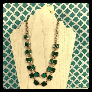NWTS Gold Green Enamel Square Layered Necklace